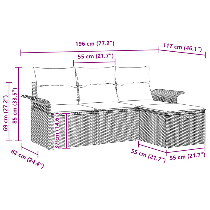 Set de canapele pentru grădină 4 pcs Maro și roșu poliratan WALTI