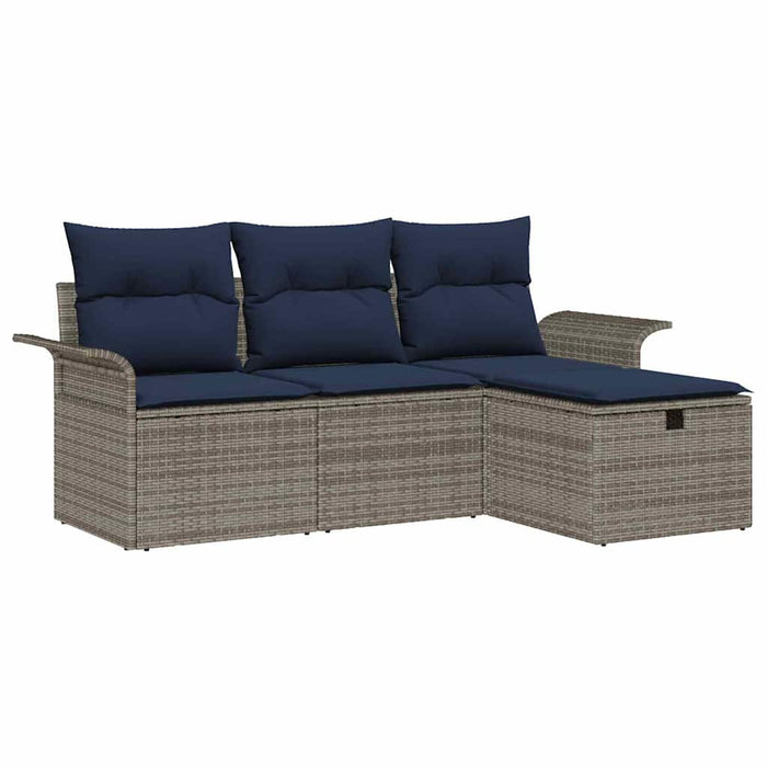 Set de canapele pentru grădină 4 pcs Gri și bleumarin poliratan WALTI