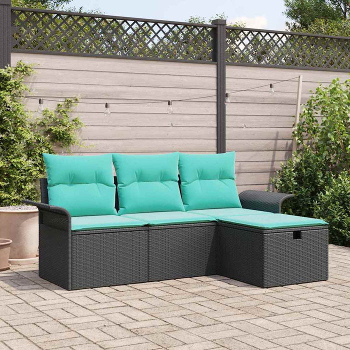 Set de canapele pentru grădină 4 pcs Negru și Turcoaz poliratan - WALTI WALTI