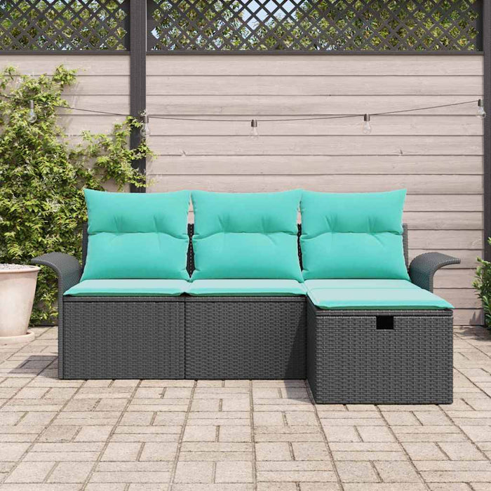 Set de canapele pentru grădină 4 pcs Negru și Turcoaz poliratan - WALTI WALTI