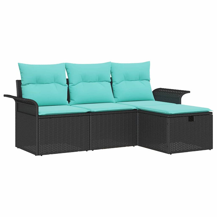Set de canapele pentru grădină 4 pcs Negru și Turcoaz poliratan - WALTI WALTI