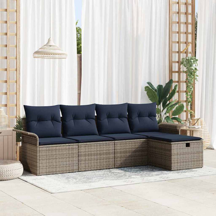 Set de canapele pentru grădină 5 pcs Gri și bleumarin poliratan WALTI
