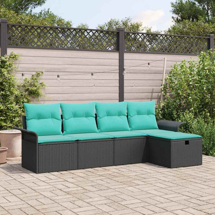 Set de canapele pentru grădină 5 pcs Negru și Turcoaz poliratan - WALTI WALTI