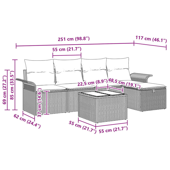 Set de canapele pentru grădină 6 pcs Maro și roșu poliratan WALTI