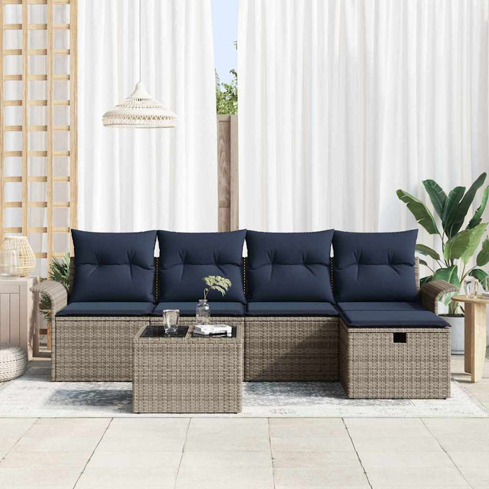 Set de canapele pentru grădină 6 pcs Gri și bleumarin poliratan WALTI