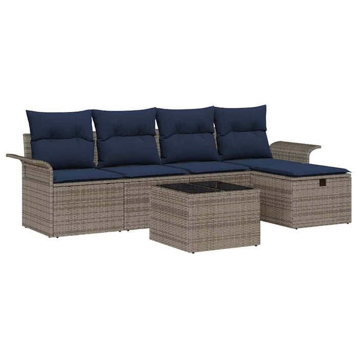 Set de canapele pentru grădină 6 pcs Gri și bleumarin poliratan WALTI