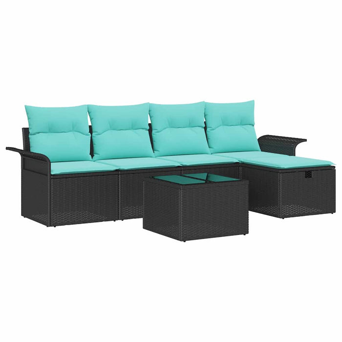 Set de canapele pentru grădină 6 pcs Negru și Turcoaz poliratan - WALTI WALTI