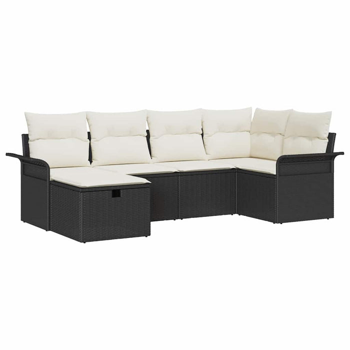 Set de canapele pentru grădină 6 buc. Negru și Crem poliratan WALTI