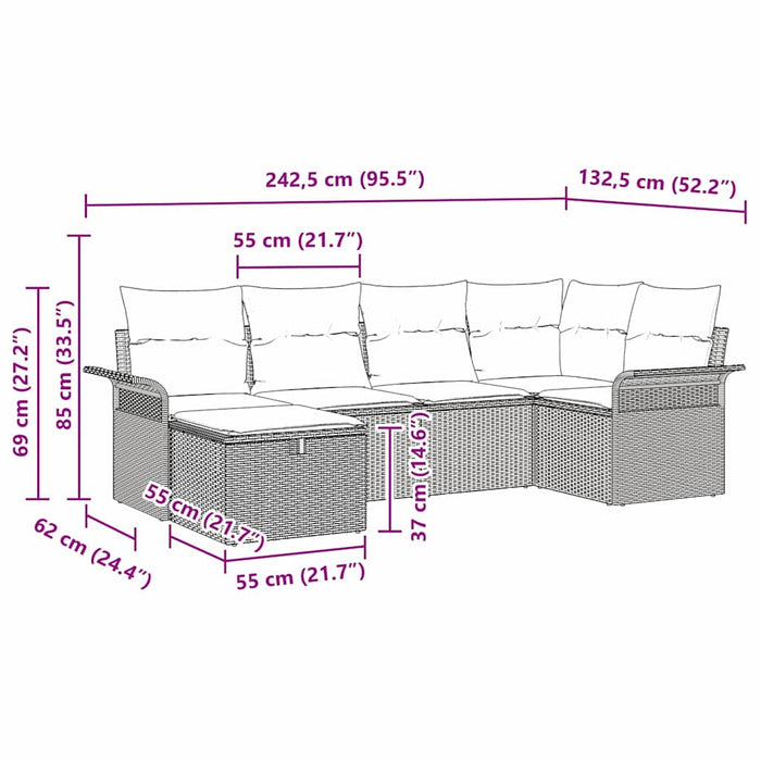 Set de canapele pentru grădină 6 buc. Negru și Crem poliratan WALTI