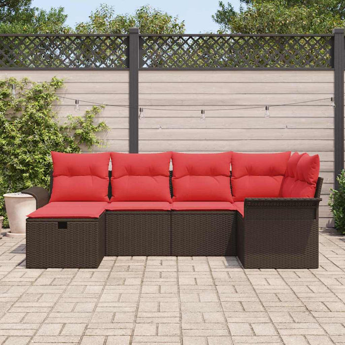 Set de canapele pentru grădină 6 pcs Maro și roșu poliratan WALTI
