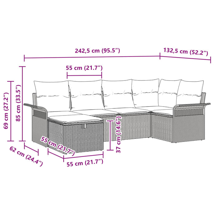 Set de canapele pentru grădină 6 pcs Maro și roșu poliratan WALTI