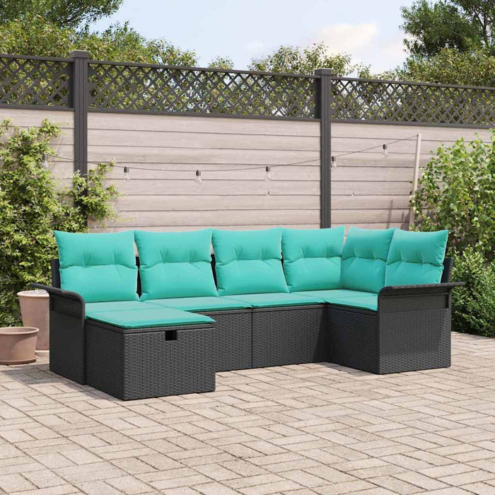 Set de canapele pentru grădină 6 pcs Negru și Turcoaz poliratan - WALTI WALTI