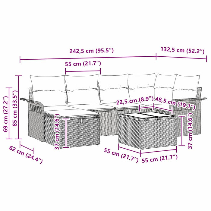 Set de canapele pentru grădină 7 buc. Negru și Crem poliratan WALTI