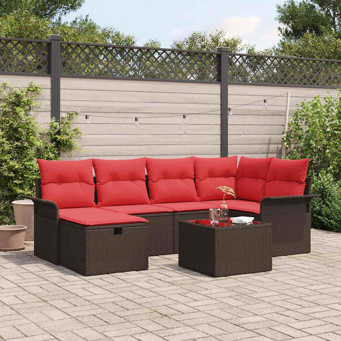 Set de canapele pentru grădină 7 pcs Maro și roșu poliratan WALTI
