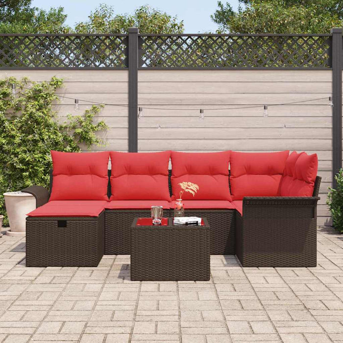 Set de canapele pentru grădină 7 pcs Maro și roșu poliratan WALTI