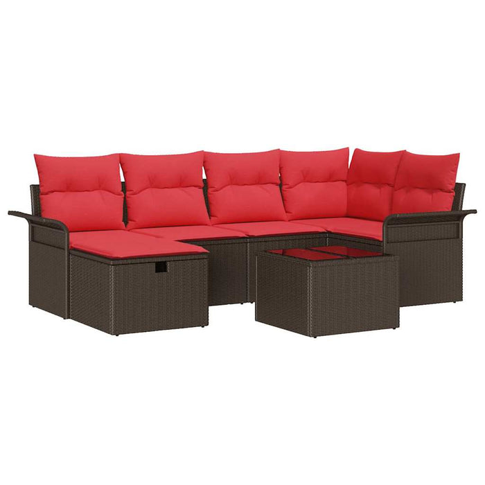 Set de canapele pentru grădină 7 pcs Maro și roșu poliratan WALTI