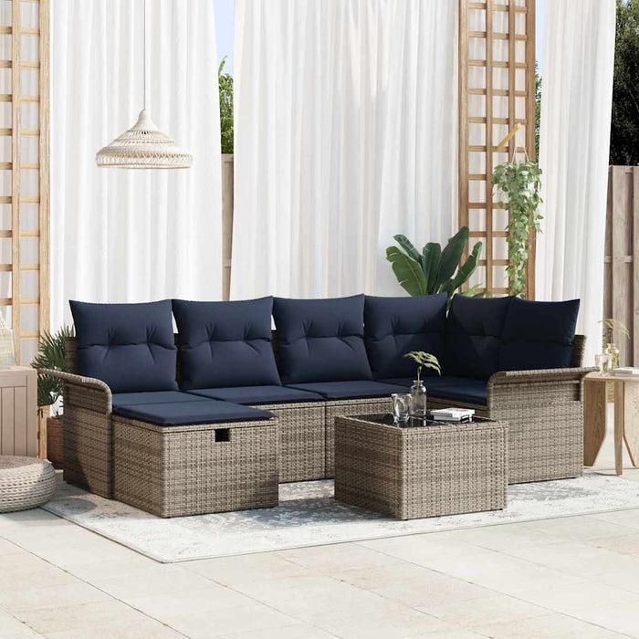 Set de canapele pentru grădină 7 pcs Gri și bleumarin poliratan WALTI