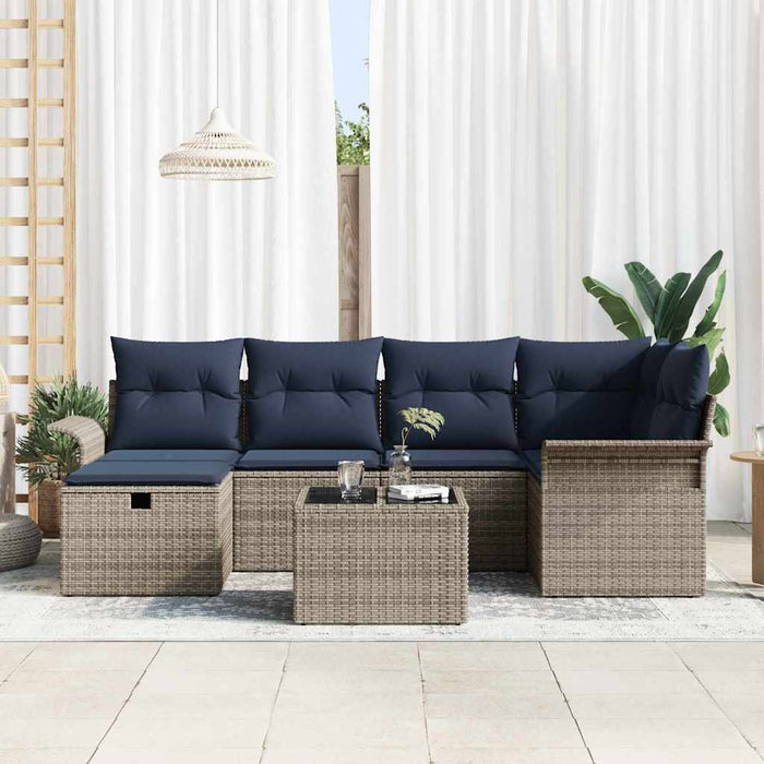 Set de canapele pentru grădină 7 pcs Gri și bleumarin poliratan WALTI