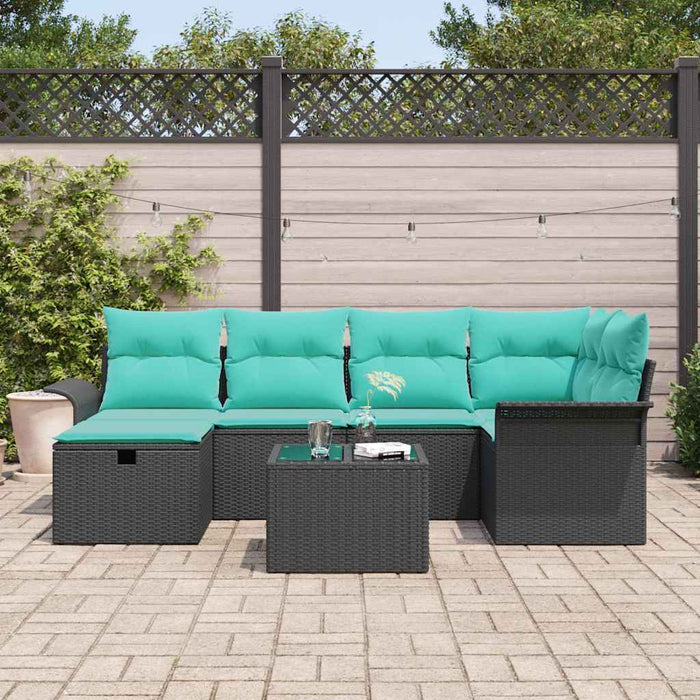 Set de canapele pentru grădină 7 pcs Negru și Turcoaz poliratan - WALTI WALTI