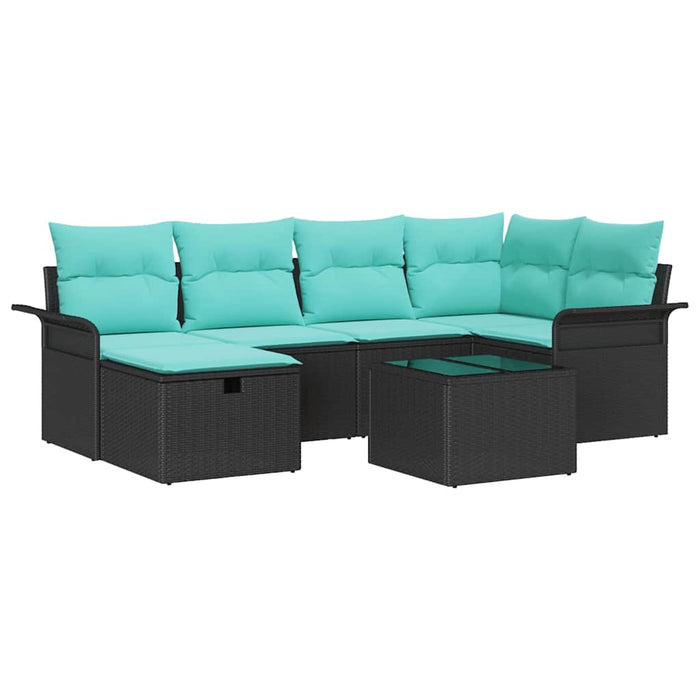 Set de canapele pentru grădină 7 pcs Negru și Turcoaz poliratan - WALTI WALTI