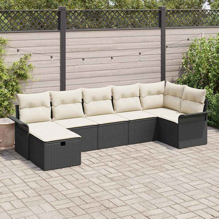 Set de canapele pentru grădină 7 pcs Negru și Crem poliratan - WALTI WALTI
