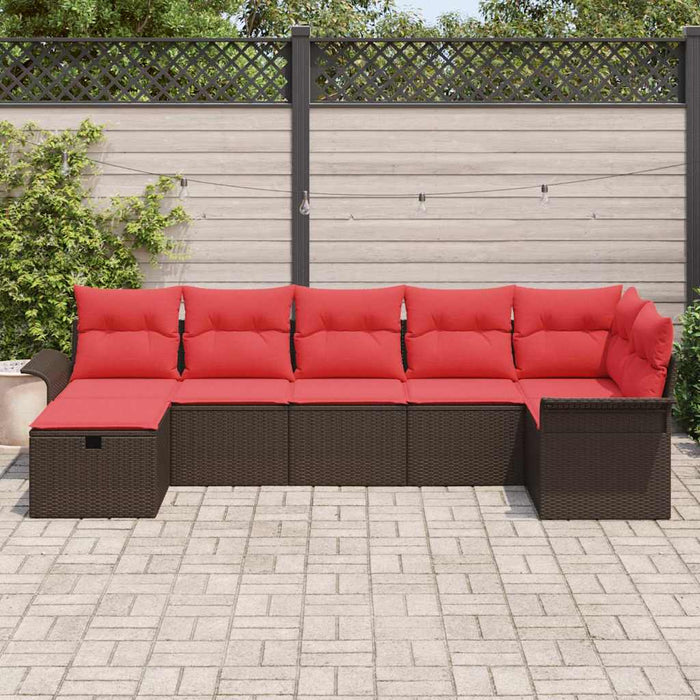 Set de canapele pentru grădină 7 pcs Maro și roșu poliratan WALTI