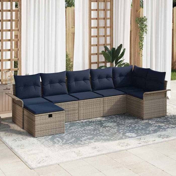 Set de canapele pentru grădină 7 pcs Gri și bleumarin poliratan WALTI