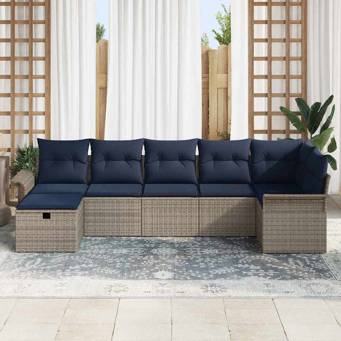 Set de canapele pentru grădină 7 pcs Gri și bleumarin poliratan WALTI