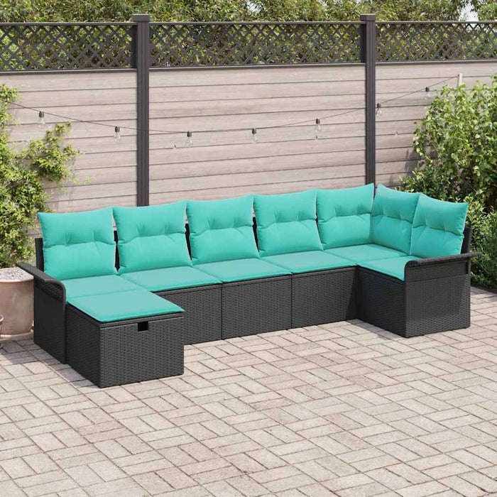 Set de canapele pentru grădină 7 pcs Negru și Turcoaz poliratan - WALTI WALTI