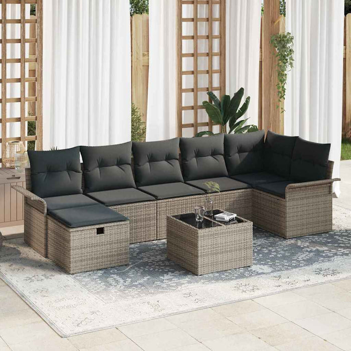 Set de canapele pentru grădină cu pernă 8 pcs Gri poliratan - WALTI WALTI