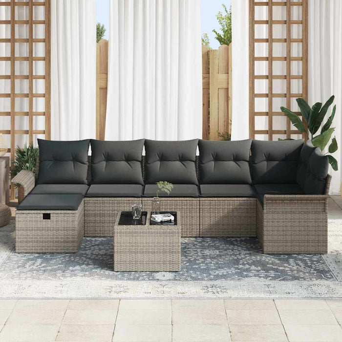 Set de canapele pentru grădină cu pernă 8 pcs Gri poliratan - WALTI WALTI