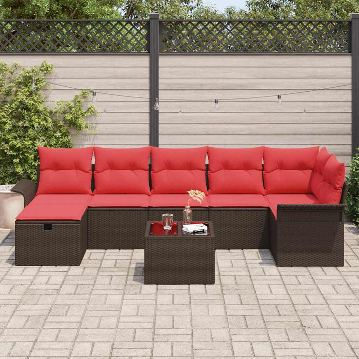 Set de canapele pentru grădină 8 pcs Maro și roșu poliratan WALTI