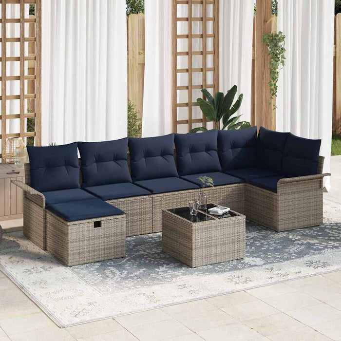 Set de canapele pentru grădină 8 pcs Gri și bleumarin poliratan WALTI
