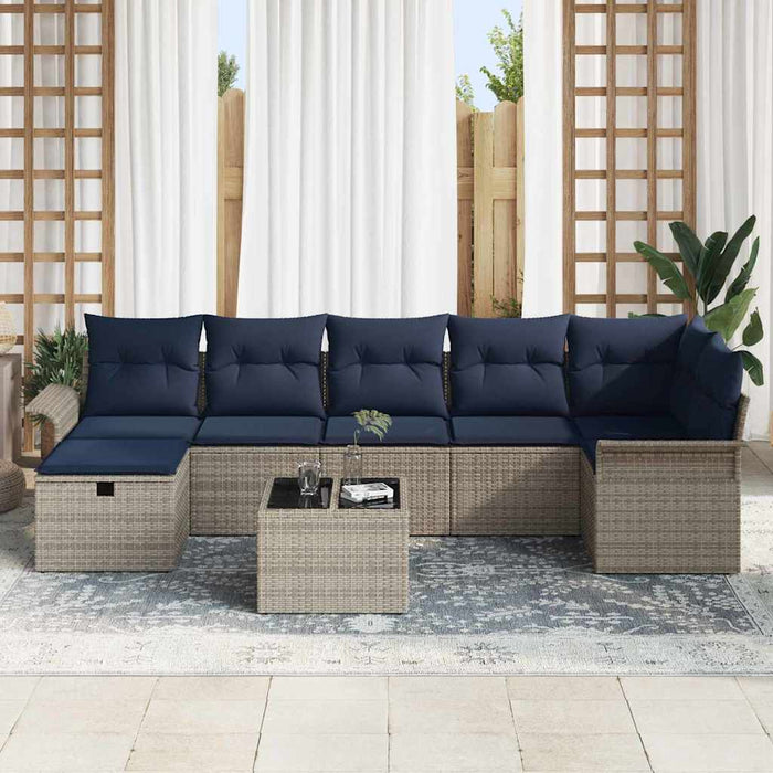 Set de canapele pentru grădină 8 pcs Gri și bleumarin poliratan WALTI