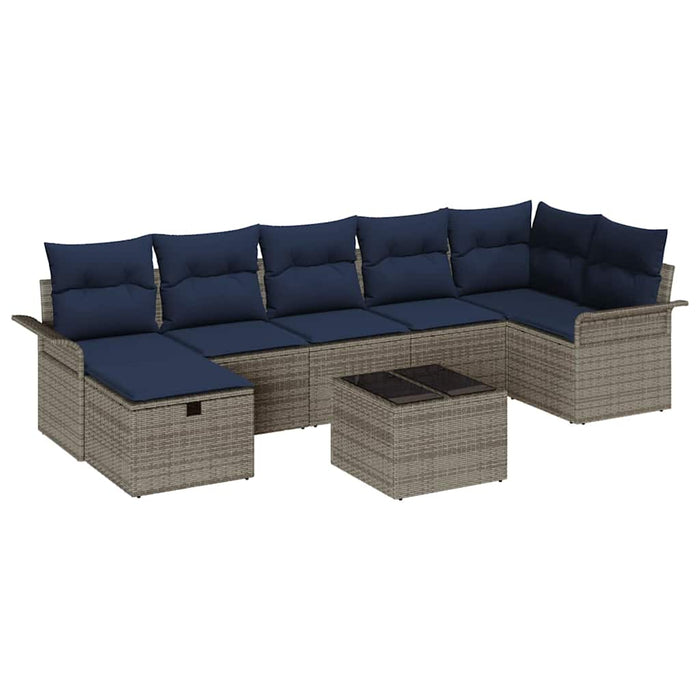 Set de canapele pentru grădină 8 pcs Gri și bleumarin poliratan WALTI