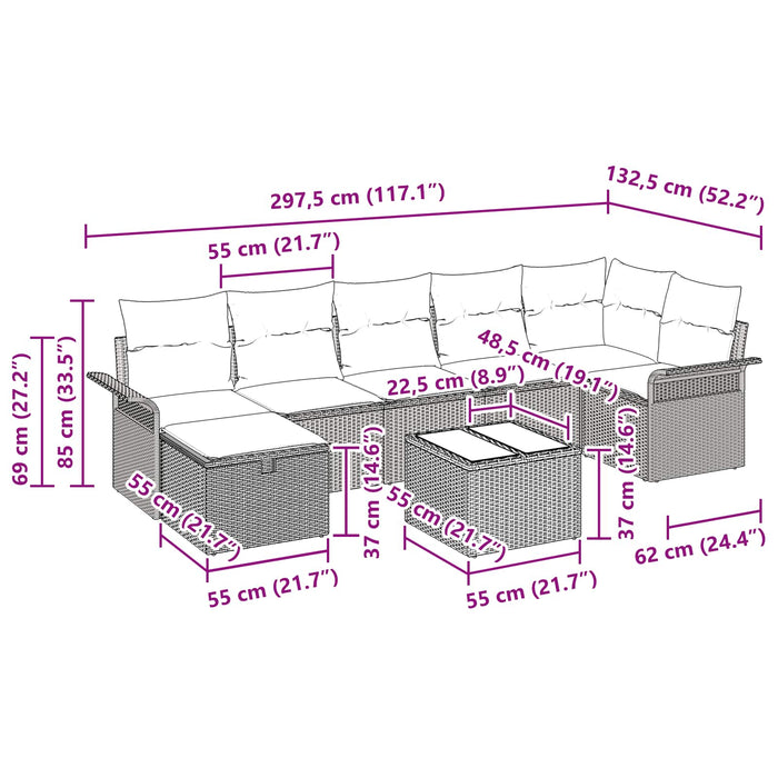Set de canapele pentru grădină 8 pcs Gri și bleumarin poliratan WALTI