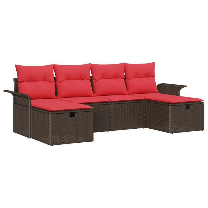 Set de canapele pentru grădină 6 pcs Maro și roșu poliratan WALTI