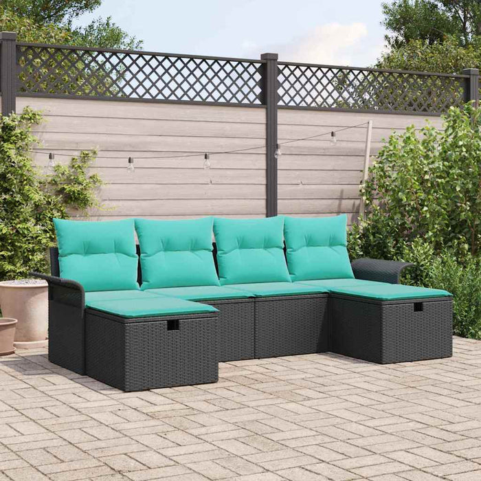 Set de canapele pentru grădină 6 pcs Negru și Turcoaz poliratan - WALTI WALTI