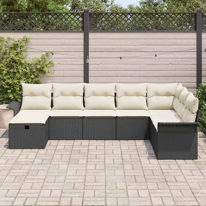 Set de canapele pentru grădină 8 buc. Negru și Crem poliratan WALTI