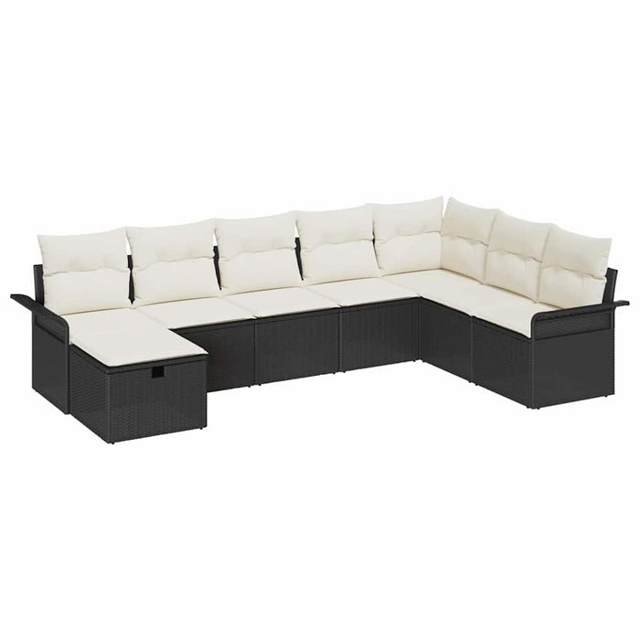 Set de canapele pentru grădină 8 buc. Negru și Crem poliratan WALTI