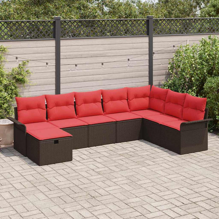 Set de canapele pentru grădină 8 pcs Maro și roșu poliratan WALTI