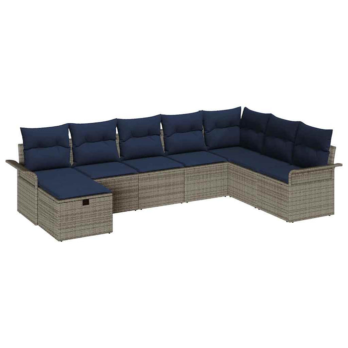 Set de canapele pentru grădină 8 pcs Gri și bleumarin poliratan WALTI