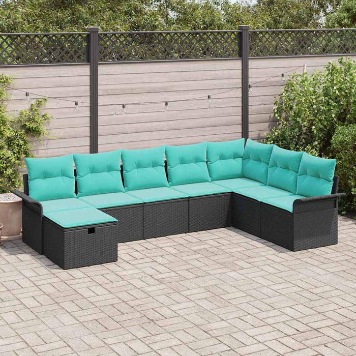 Set de canapele pentru grădină 8 pcs Negru și Turcoaz poliratan - WALTI WALTI