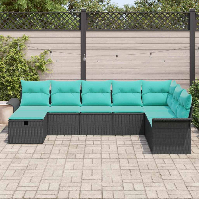 Set de canapele pentru grădină 8 pcs Negru și Turcoaz poliratan - WALTI WALTI
