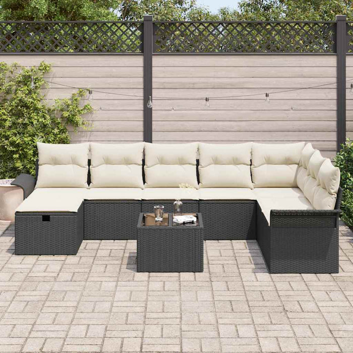 Set de canapele pentru grădină 9 buc. Negru și Crem poliratan WALTI