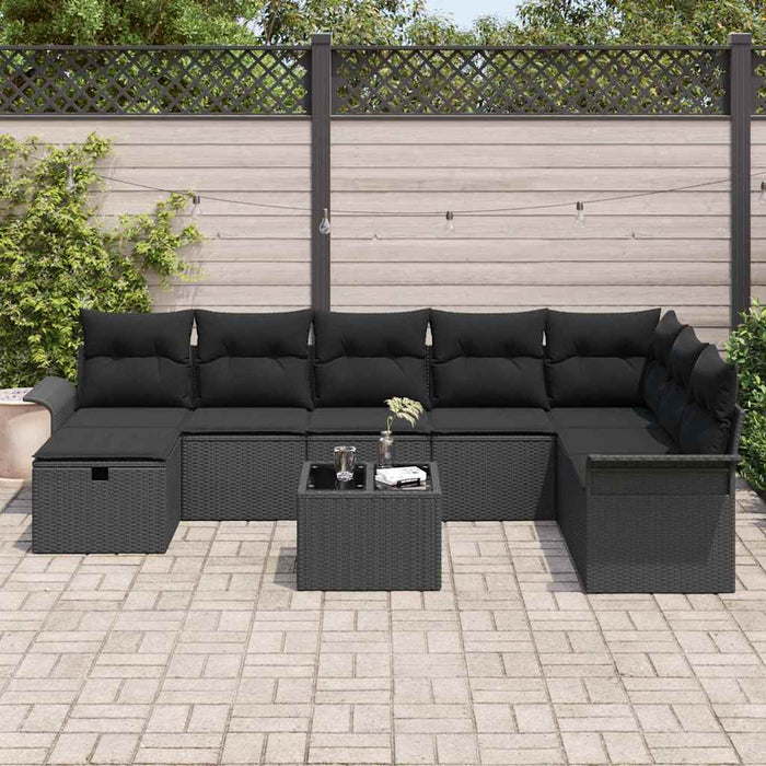 Set de canapele pentru grădină cu pernă 9 pcs Negru poliratan - WALTI WALTI