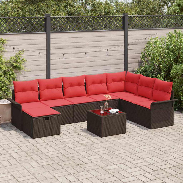 Set de canapele pentru grădină 9 pcs Maro și roșu poliratan WALTI