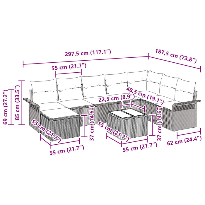 Set de canapele pentru grădină 9 pcs Maro și roșu poliratan WALTI