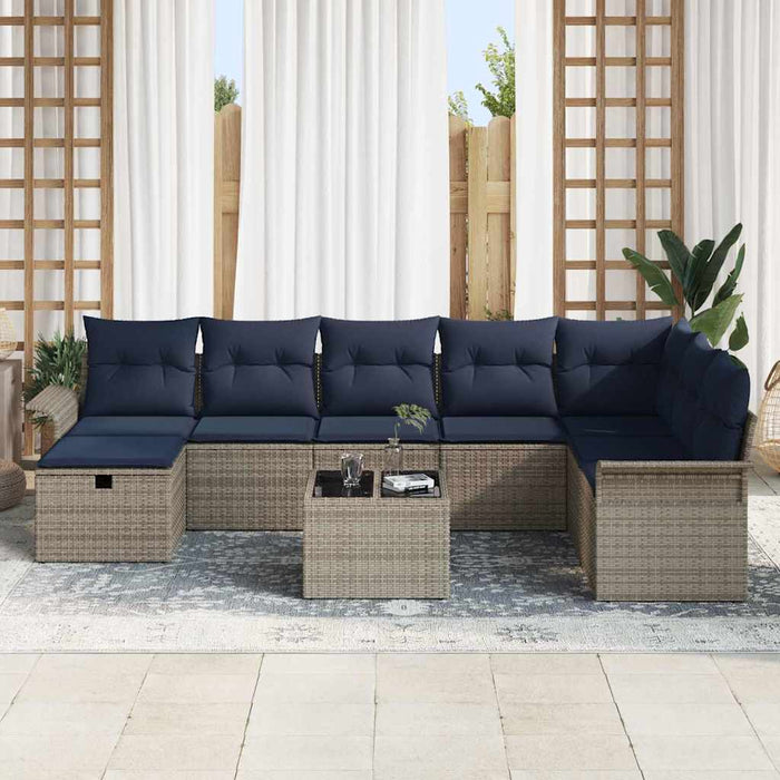 Set de canapele pentru grădină 9 pcs Gri și bleumarin poliratan WALTI
