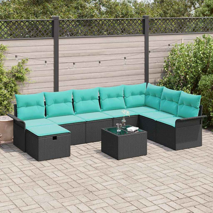 Set de canapele pentru grădină 9 pcs Negru și Turcoaz poliratan - WALTI WALTI
